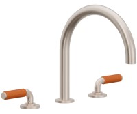 Tub Faucet Curving Spout, Orange Porcelain Handles