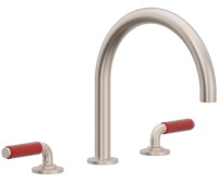 Tub Faucet Curving Spout, Red Handles