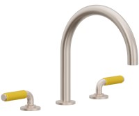 Tub Faucet Curving Spout, Yellow Porcelain Handles
