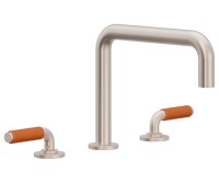 Tub Faucet Curving Spout, Orange Porcelain Handles