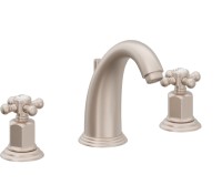 Cross Handles, White Index Buttons, Curving Spout, Widespread Faucet