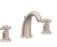 Cross Handles, Metal Index Buttons, Curving Spout, Widespread Faucet