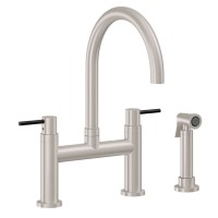 Bridge Faucet, Curving Spout, Black 52 Post Handle, Side Spray