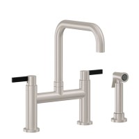 Bridge Faucet, Curving Spout, Black E3 Blade Lever Handle, Side Spray