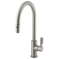 Tall Curving Spout, Pull-down Spray, Textured Paddel Handle
