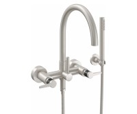 Curving Spout Bridge Wall Tub Filler with Fiber Tapered, Handshower on a Hook