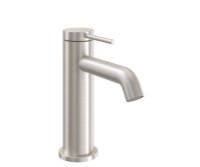 Short Single Hole Faucet with Front Post Style Handle, Curved Spout