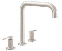 Tub Faucet Curving Spout, Lever Handles, Knurl Column