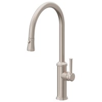 Curving Spout, Button Pull-down Spray, Flared Lever Handle