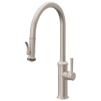 Curving Spout, Pull-down Spray, Squeeze Handle Trigger, Flared Lever Handle