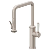 Squared Spout, Pull-down Spray, Squeeze Handle Trigger, White Lever Handle