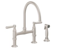 Bridge Faucet, Curving Spout, 33 Handle, Side Spray