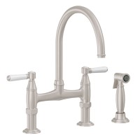 Bridge Faucet, Curving Spout, 35 Handle, Side Spray