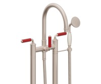 Traditional Curving Spout, Color Lever Handles, 2 Leg Freestanding Tub Filler with Handshower