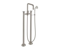 Traditional Squared Spout, Cross Handles, 2 Leg Freestanding Tub Filler with Handshower