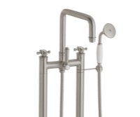 Traditional Squared Spout, Cross Handles, 2 Leg Freestanding Tub Filler with Handshower