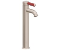 Red Metal Lever Handles, Top Handle, Tall Single Hole Faucet