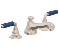 Blue Porcelain Handles, Transitional Widespread Faucet