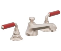 Red Metal Lever Handles, Transitional Widespread Faucet