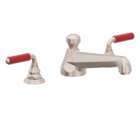 Red Metal Lever Handles, Transitional Roman Tub Filler