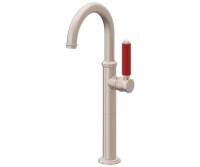 Red Metal Lever Handles, Tall Single Hole Faucet
