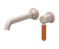 Orange Porcelain Handle, Single Handle, Long Spout Wall Faucet