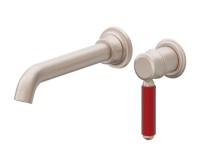 Red Metal Lever Handle, Single Handle, Long Spout Wall Faucet