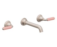 Pink Porcelain Handles Wall Faucet, Long Spout