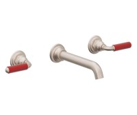 Red Metal Lever Handles Wall Faucet, Long Spout