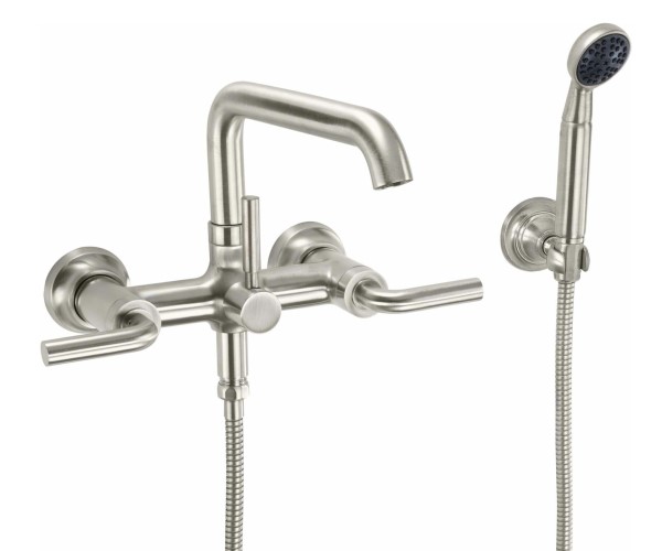 Quad Wall Faucet with Hand Shower, Smooth Lever Handle