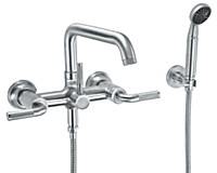 Wallmount Tub Filler with Square Spout, Handshower on a Hook