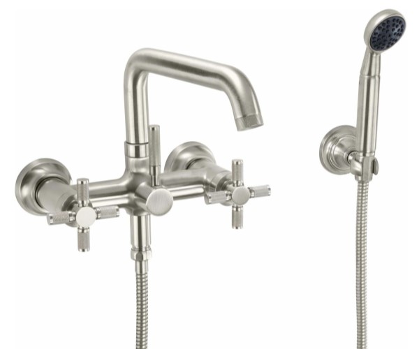Quad Wall Faucet, Knurl Cross Handle