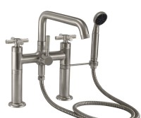 Square Spout Bridge Deck Faucet, Knurl Cross Handles