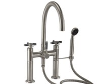 Curving Spout, Deck Mount Tub Faucet with Handshower, 2 Column