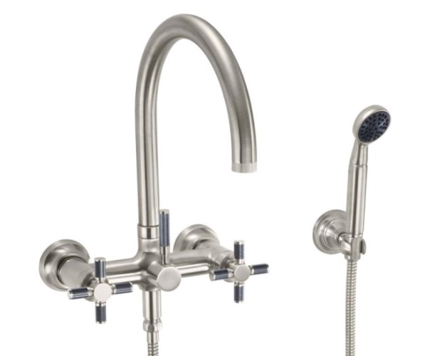 Arching Wall Faucet, Carbon Cross Handle