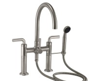 Curving Spout Bridge Deck Faucet, Smooth Lever Handle