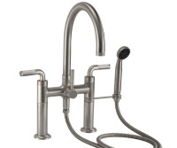 Curving Spout Bridge Deck Faucet, Knurl Lever Handle