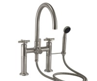 Curving Spout Bridge Deck Faucet, Smooth Cross Handle