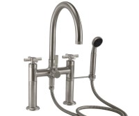 Curving Spout Bridge Deck Faucet, Knurl Cross Handle