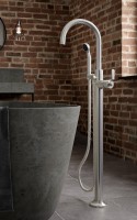 Arch Spout Single Hole Freestanding Tub Filler with Handshower