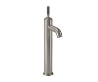 Tall single hole faucet with black textured handle