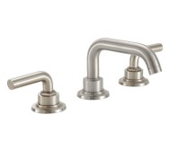 Widespread sink faucet with tubular spout, smooth lever handles