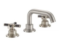 Widespread sink faucet with tubular spout, black textured cross handles