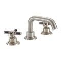 Widespread sink faucet with tubular spout, black textured cross handles