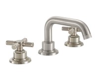 Widespread sink faucet with tubular spout, textured cross handles