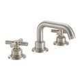 Widespread sink faucet with tubular spout, textured cross handles