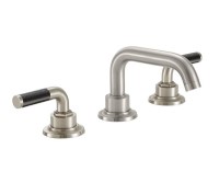 Widespread sink faucet with tubular spout, black textured handles