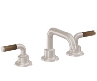 Teak Handles, Widespread Faucet with Bent Tubular Spout