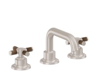 Teak Cross Handles, Widespread Faucet with Bent Tubular Spout