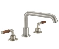 Tub Faucet with Squared Tubular Spout, Teak Lever Handles